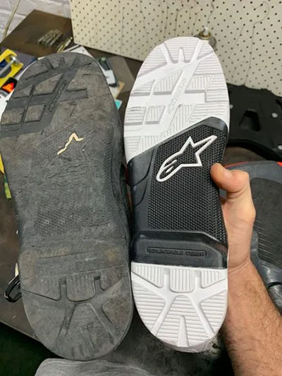 Motorcycle boot resoling and buckle replacement